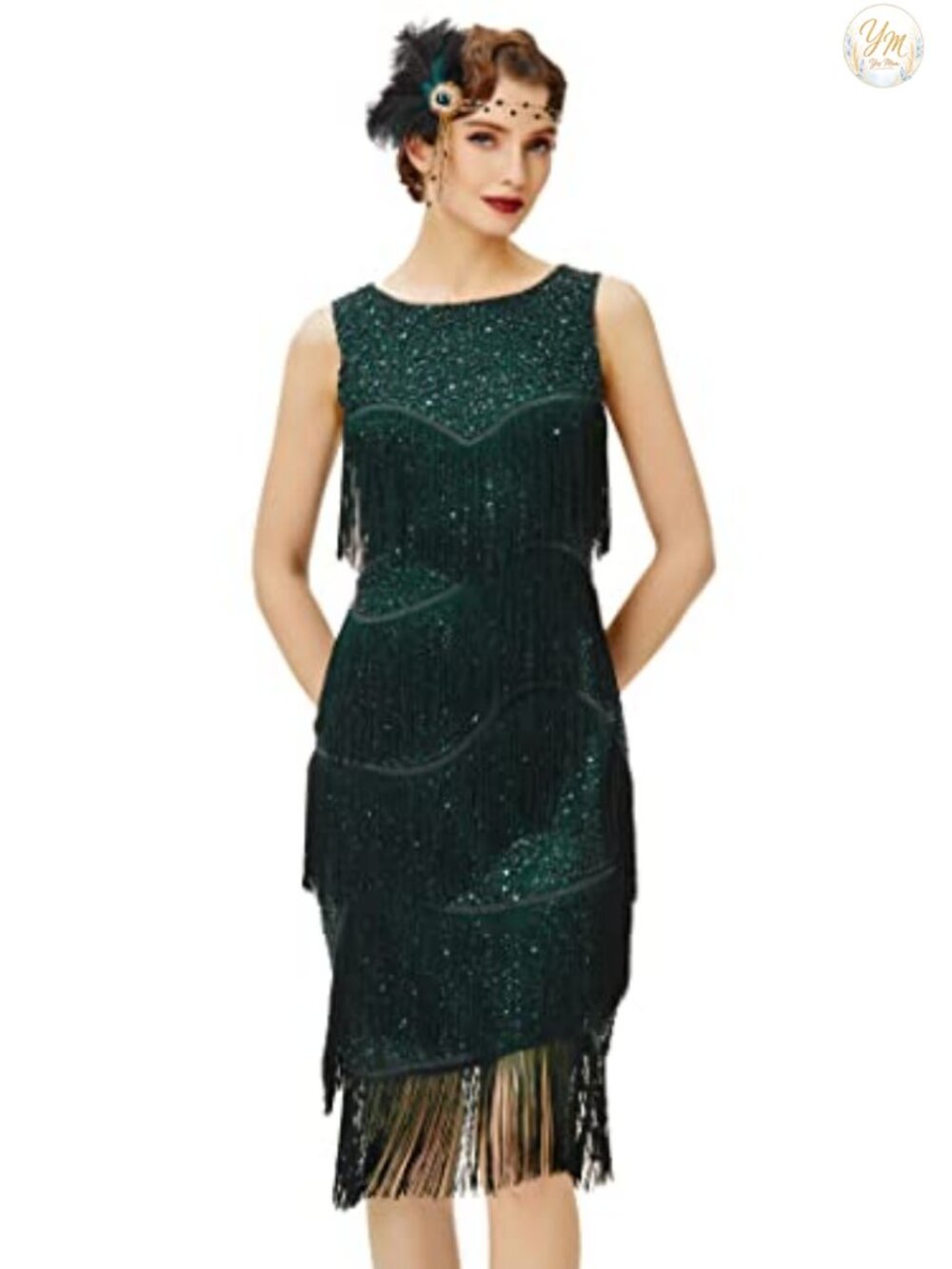 Gatsby Flapper Dress Fringe Sequin Sleeveless V-Neck 1920s Costume Zipper